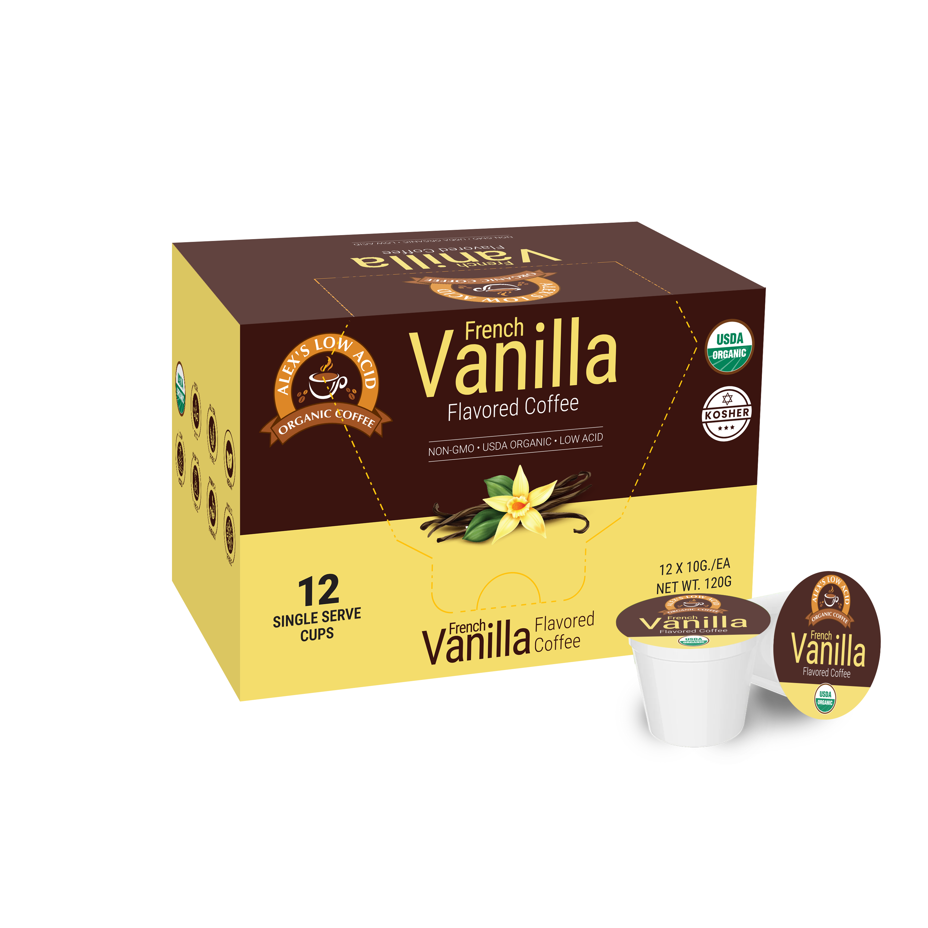 Alex's Low Acid Organic Coffee™ Single Serve Flavored Cups