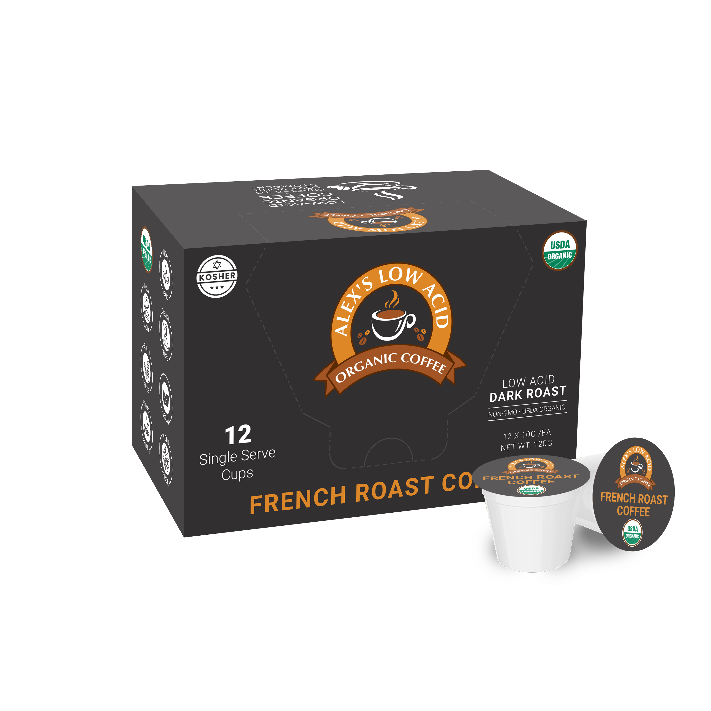 Alex's Low-Acid Organic Coffee™ Single Serve Cups - French Roast