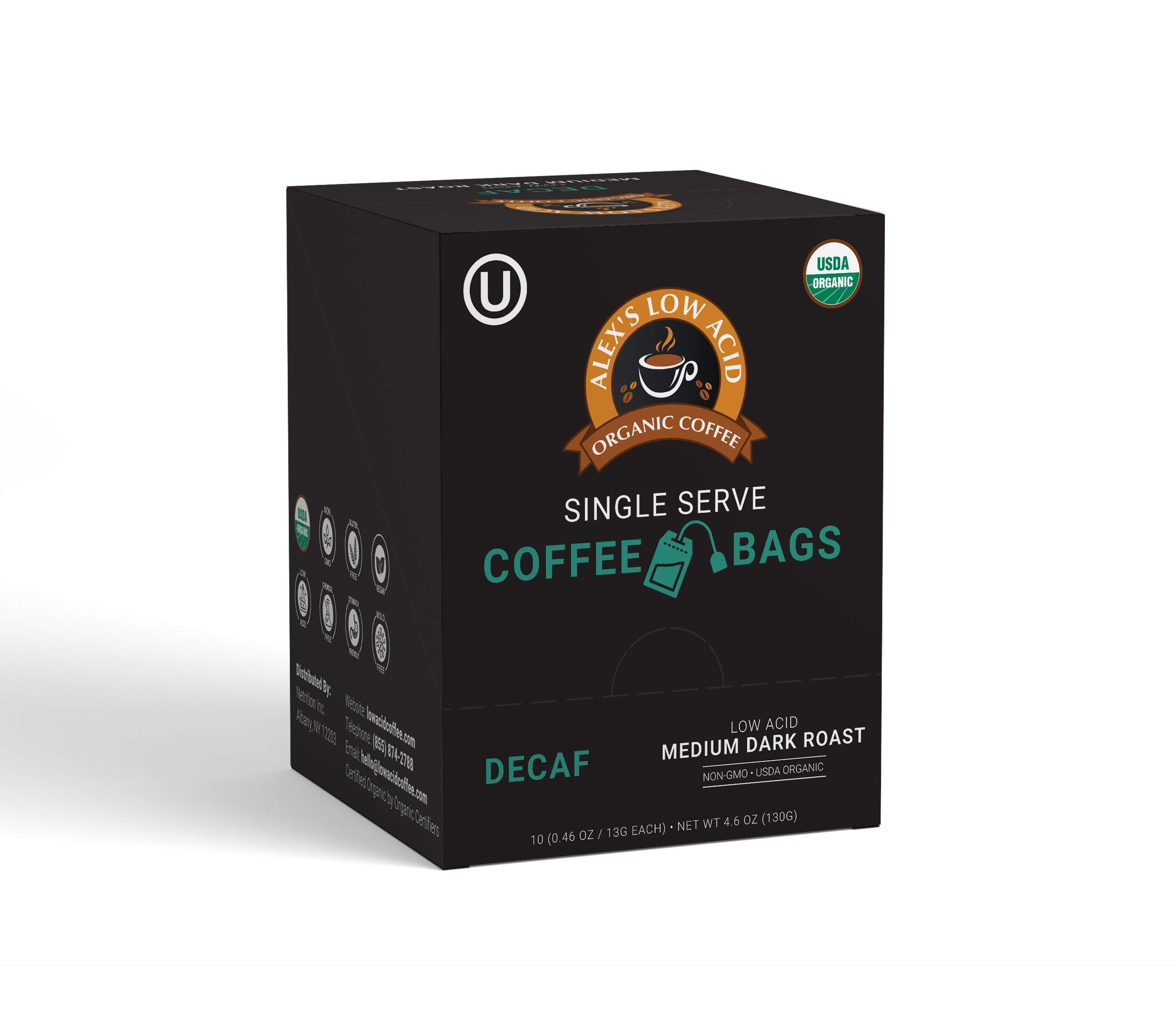 Alex's Low-Acid Organic Coffee™ Decaf Coffee Steep Bags (Tea Bag Style