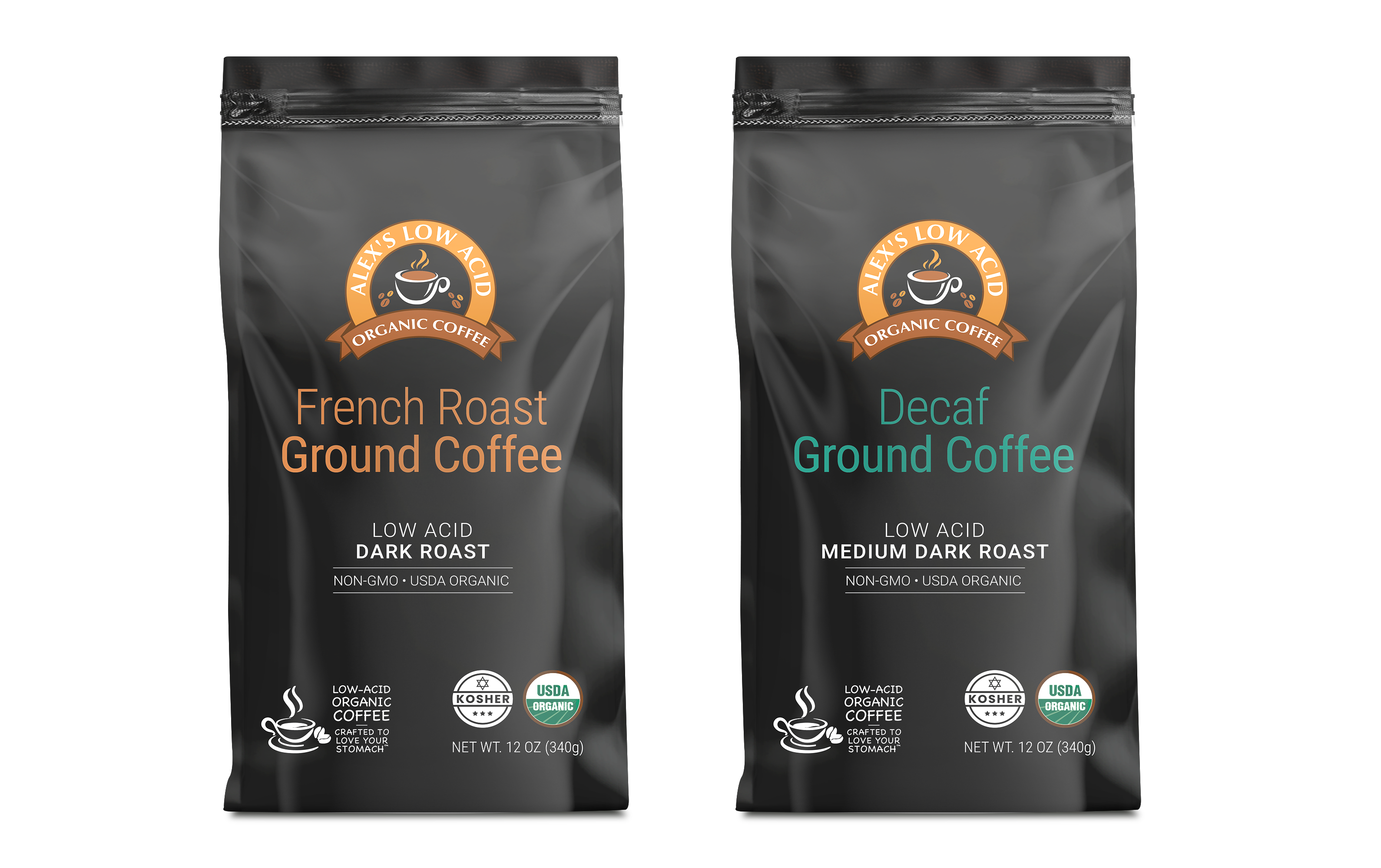 Alex's Low-Acid Organic Coffee™ - Fresh Ground Variety Pack (12oz)