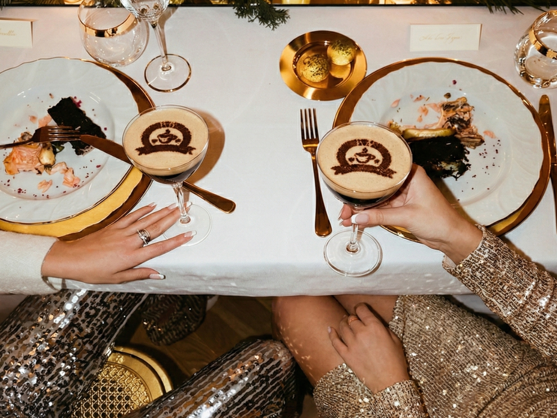 Sparkle this NYE with Espresso martini style mocktail with chocolate-vanilla cold foam