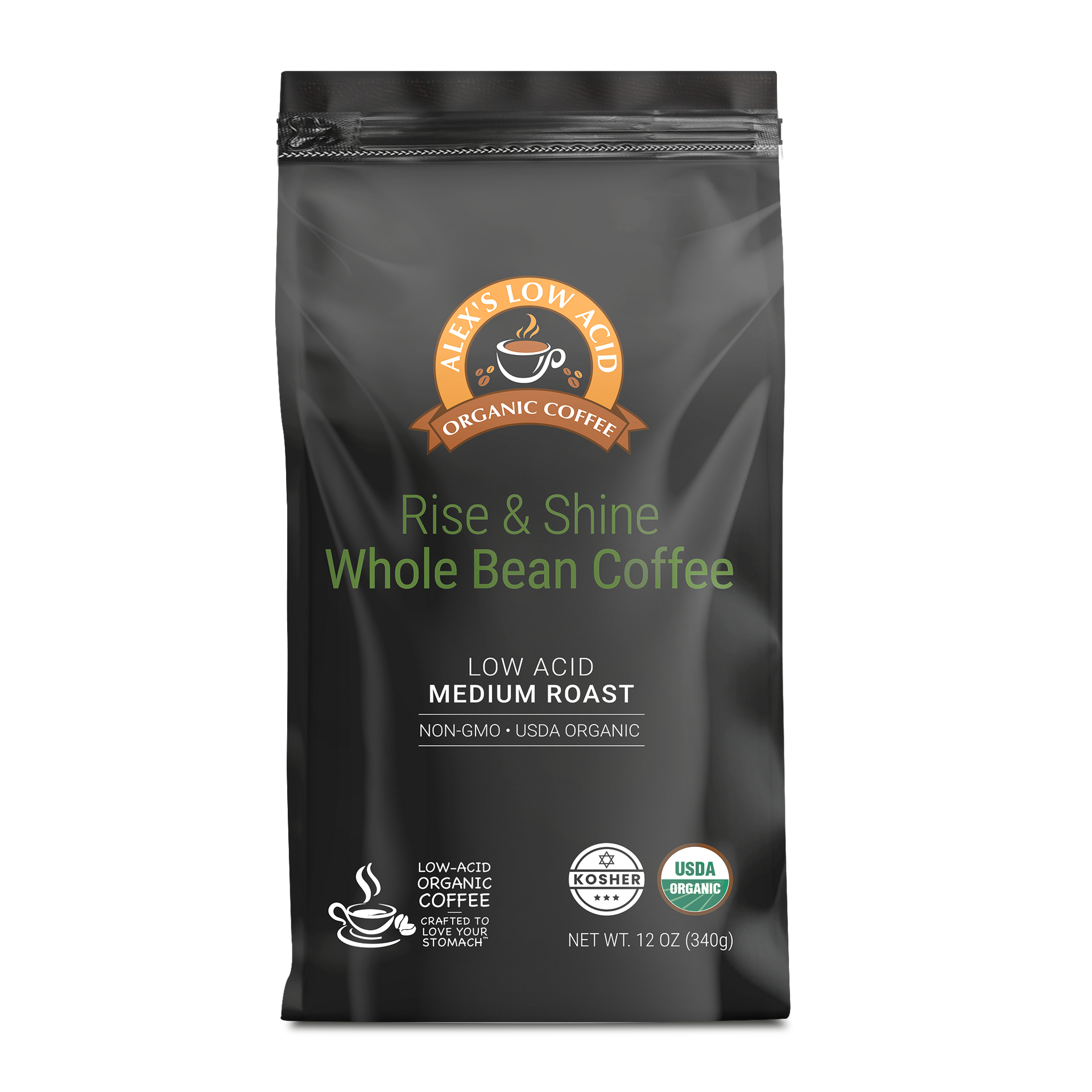 Alex's Low-Acid Organic Coffee™ - Rise and Shine Whole Bean (12oz)