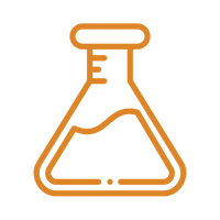 A simple orange outline of a laboratory flask with a curved liquid line inside, representing a scientific or chemical theme for an ecommerce product.