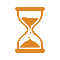 An orange hourglass icon with sand flowing from the top to the bottom, symbolizing the passage of time or a countdown, often used in e-commerce for limited-time offers.
