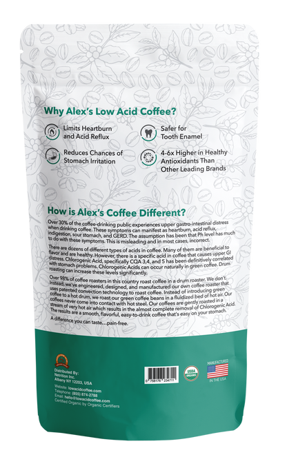 Alex's Low-Acid Organic Coffee™ - Decaf Fresh Ground (12oz)