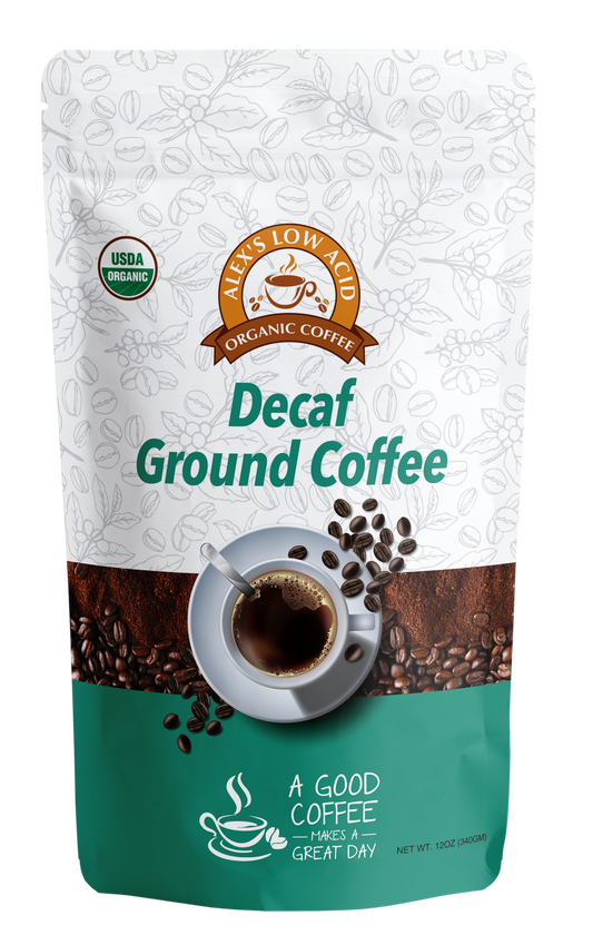 Alex's Low-Acid Organic Coffee™ - Decaf Fresh Ground (12oz)