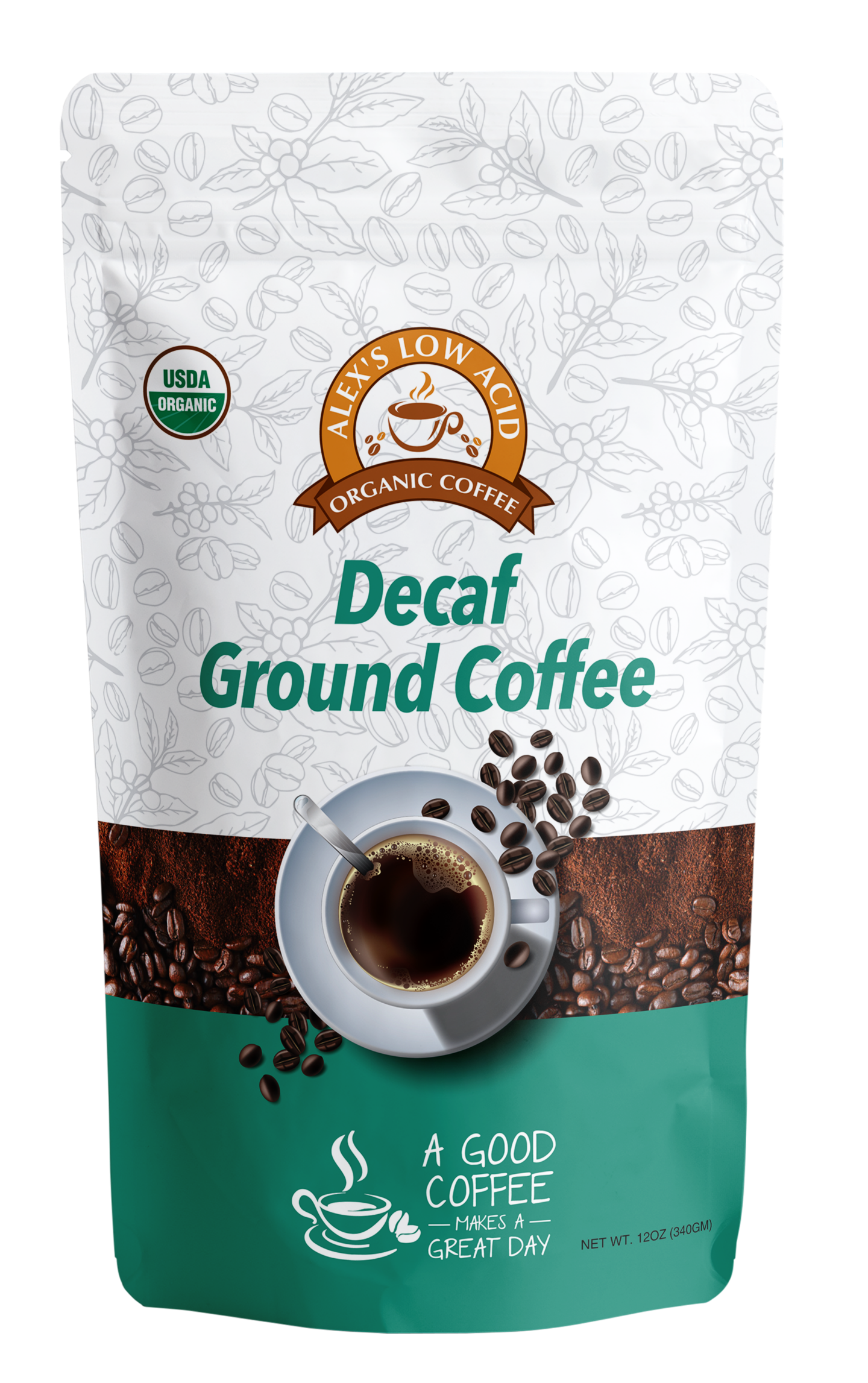 Alex's Low-Acid Organic Coffee™ - Decaf Fresh Ground (12oz)