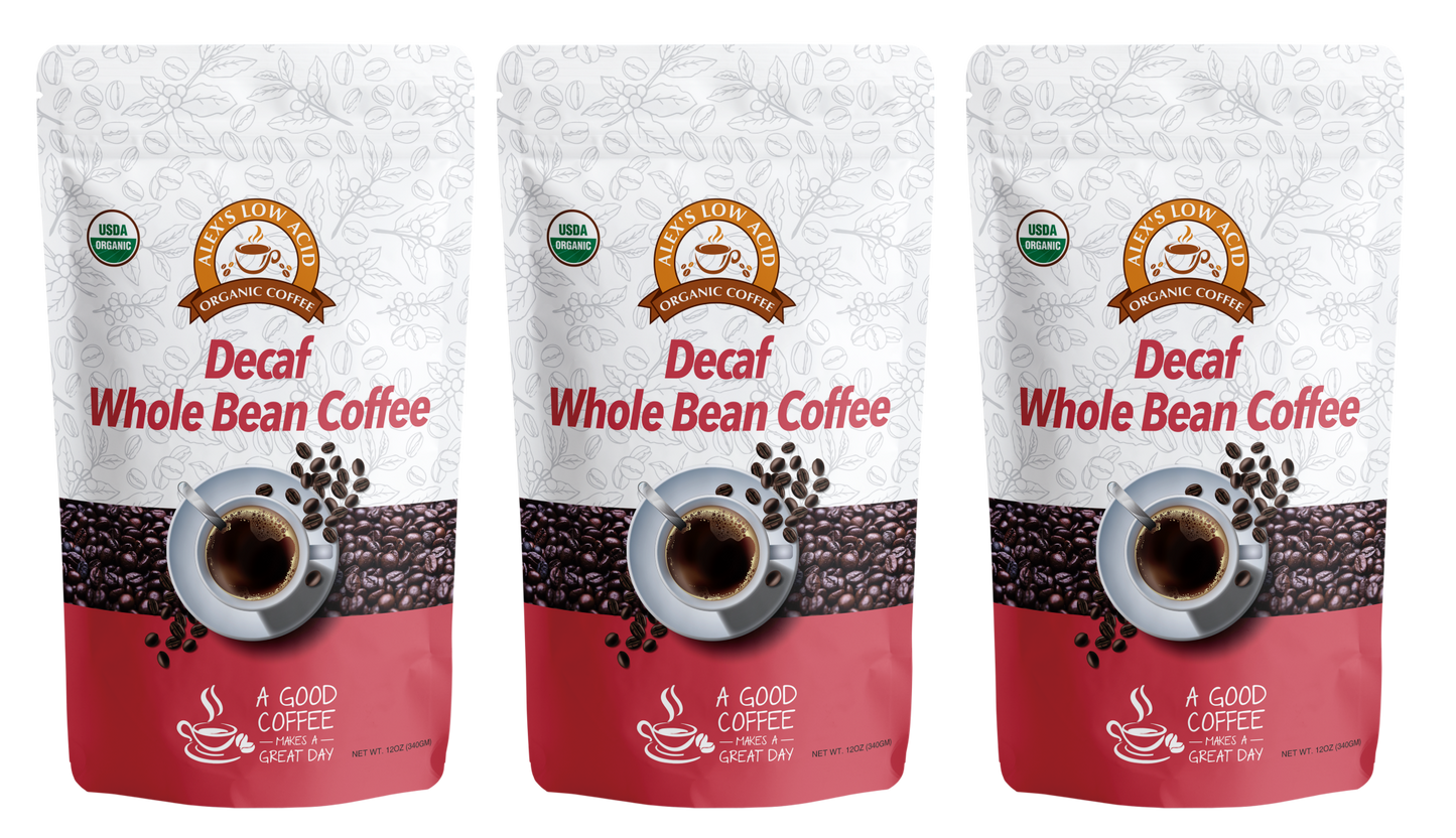 Alex's Low-Acid Organic Coffee™ - Decaf Whole Bean (12oz)