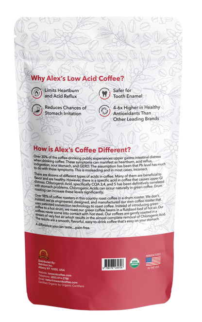 Alex's Low-Acid Organic Coffee™ - Decaf Whole Bean (12oz)