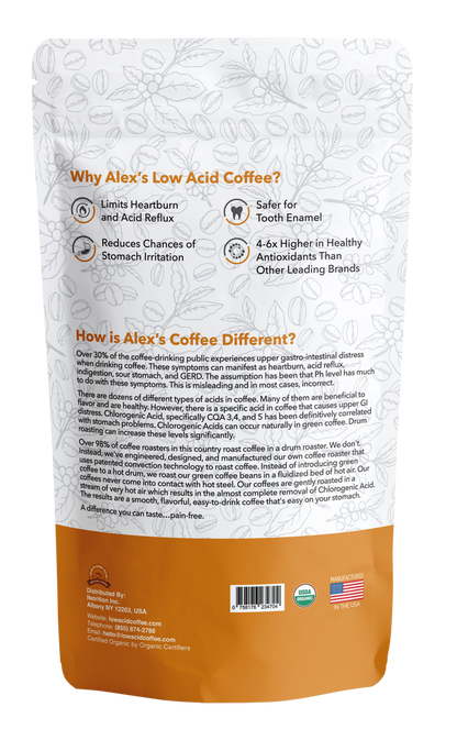 Alex's Low-Acid Organic Coffee™ - French Roast Whole Bean (12oz)