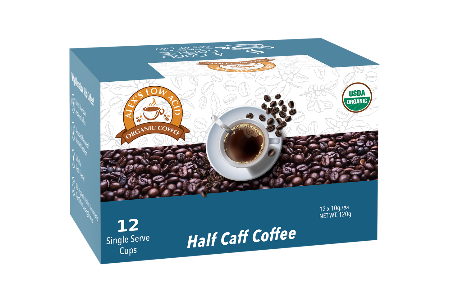 Alex's Low-Acid Organic Coffee™ K-Cups - Half Caff