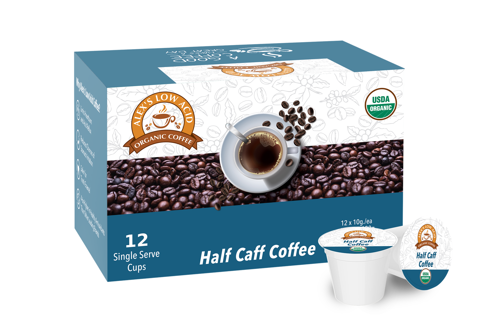Alex's Low-Acid Organic Coffee™ K-Cups - Half Caff