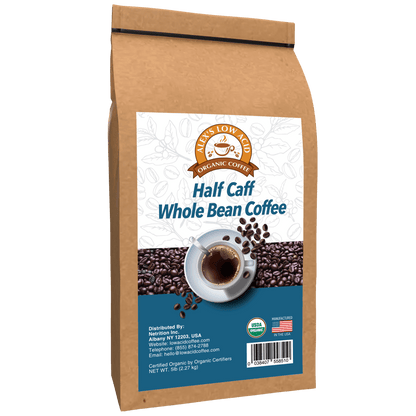 Alex's Low-Acid Organic Coffee™ - Half Caff Whole Bean (5lbs)