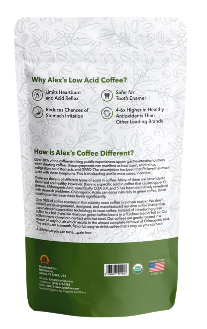 Alex's Low-Acid Organic Coffee™ - Rise and Shine Whole Bean (12oz)