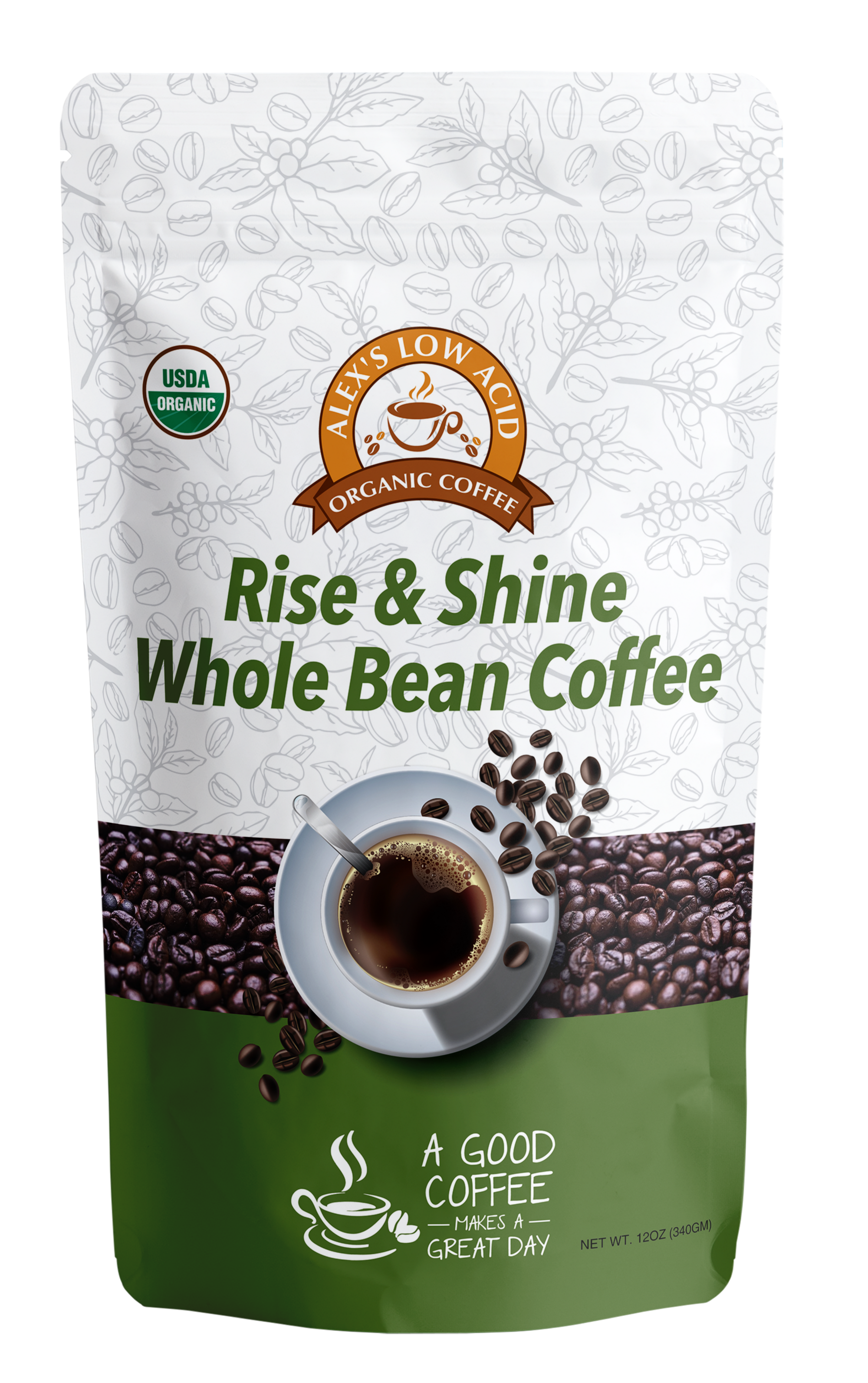 Alex's Low-Acid Organic Coffee™ - Rise and Shine Whole Bean (12oz)