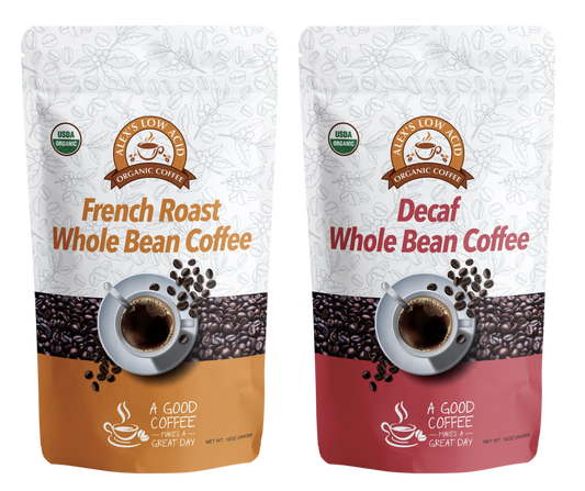 Alex's Low-Acid Organic Coffee™ - Whole Bean Variety Pack (12oz)